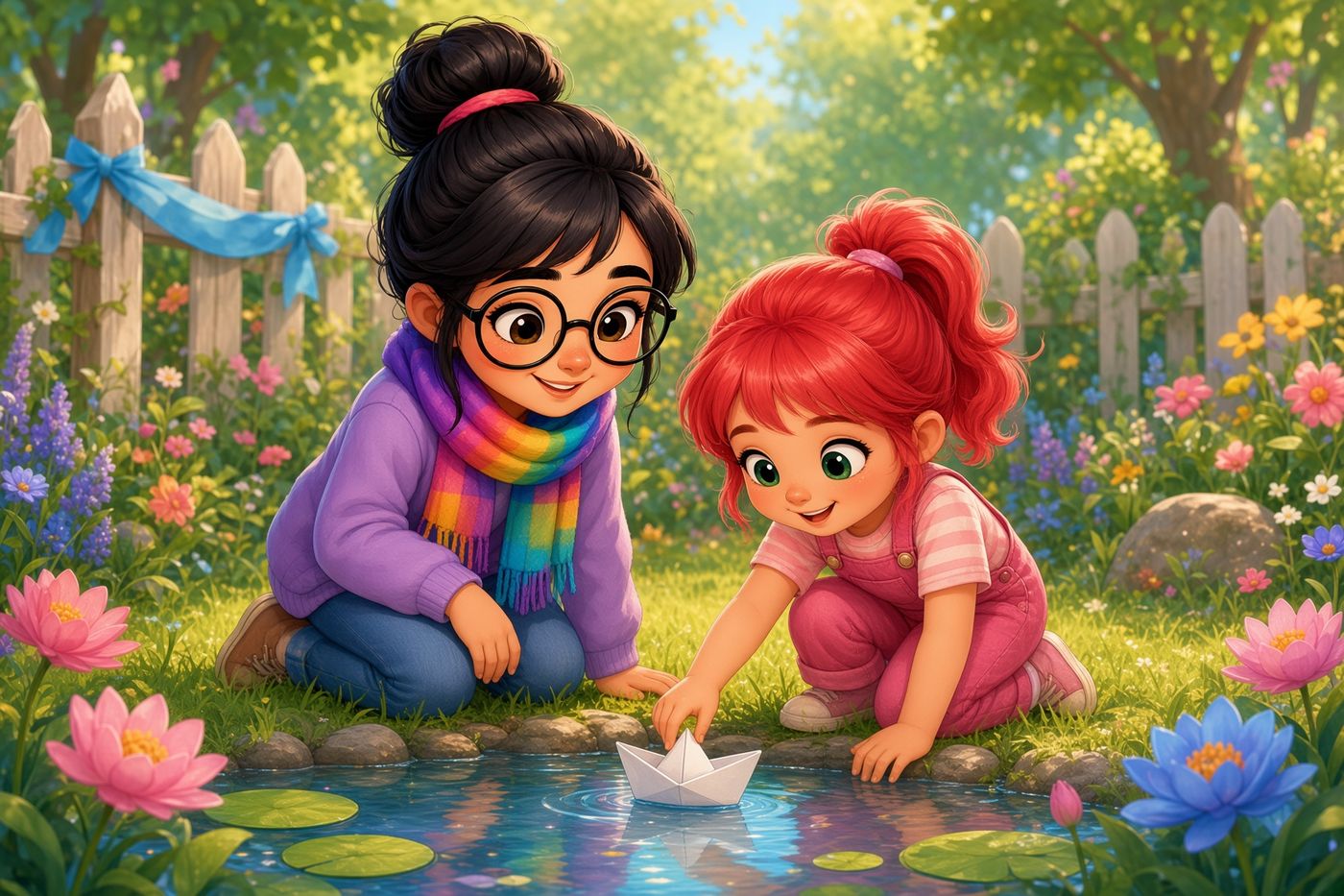 A tiny paper boat on the pond