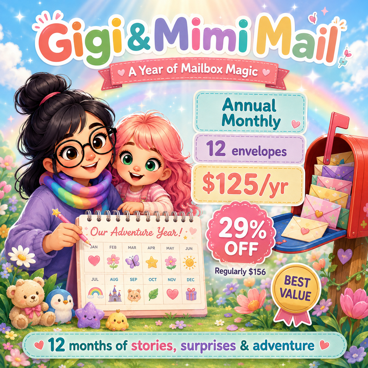 annual subscription surprises and squishies and stories and gifts