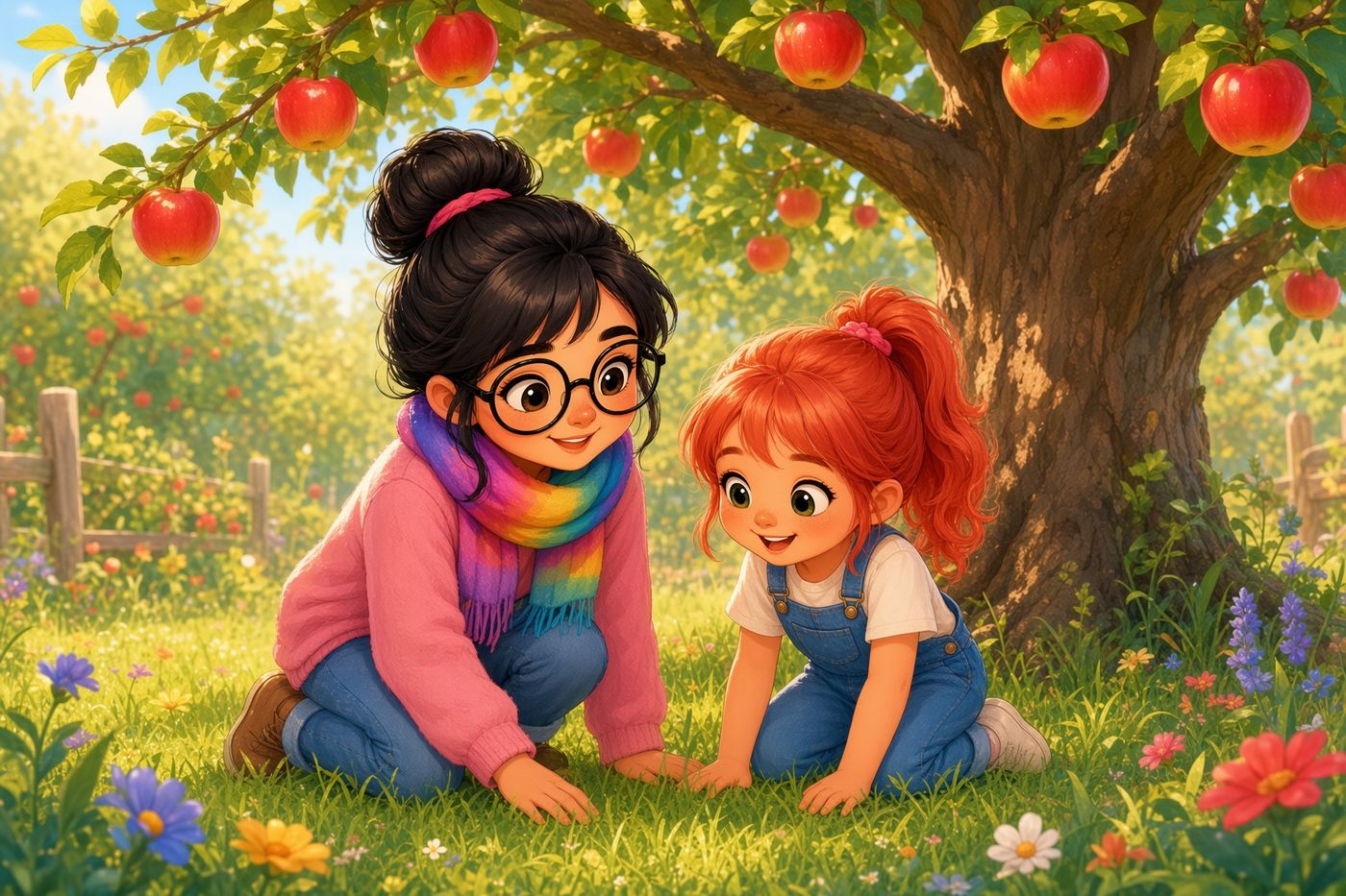 Looking for apples under the tree